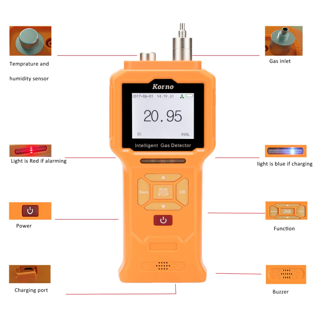 Multi Gas Sensor Portable 4 in 1 Gas Alarm 4-Gas Personal Gas Detector