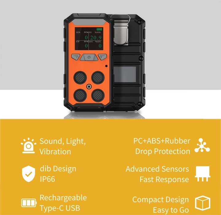 Co O2 H2s Lel Portable 4 in 1 Gas Detector