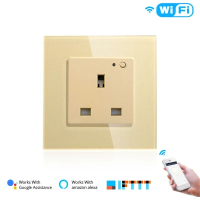 UK WiFi Smart Wall Socket 13A Outlet Glass Panel, Smart Life/Tuya APP-Fernbedienung, funktioniert mit Amazon Echo Alexa Google Home